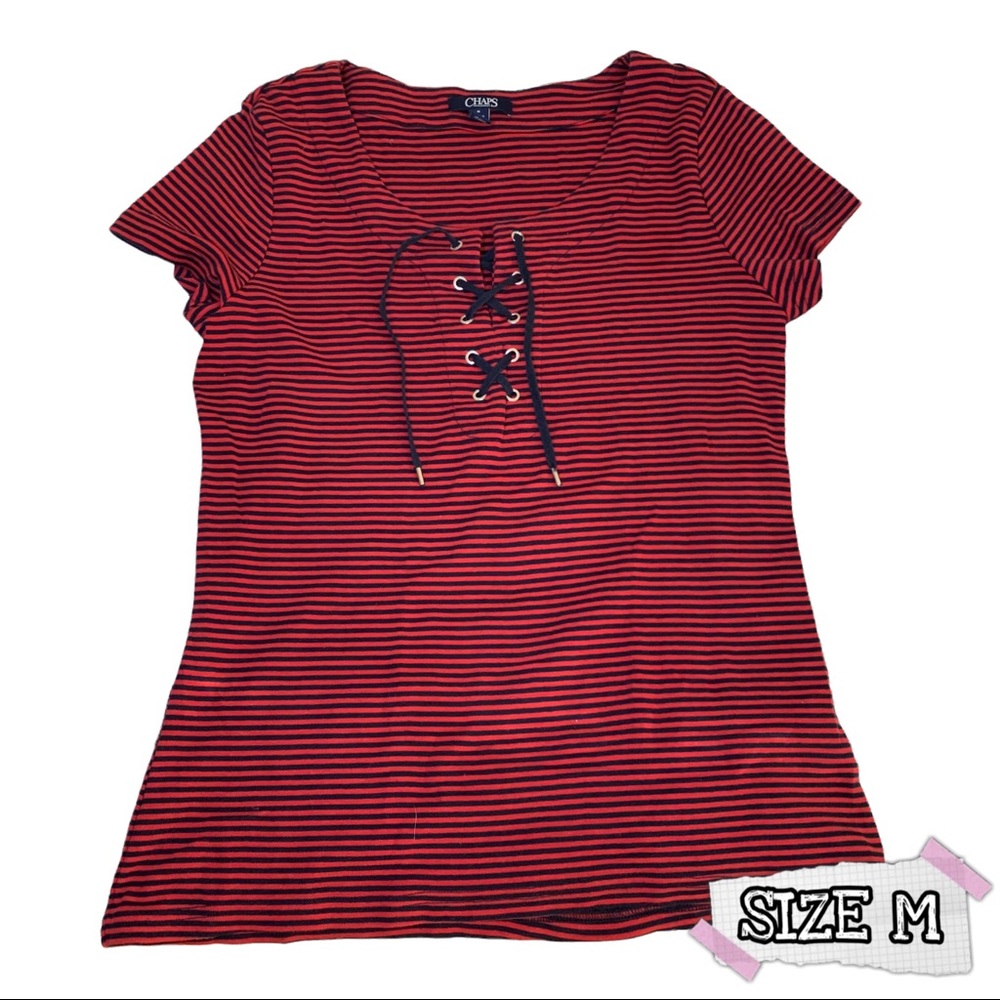 CHAPS striped lace up top - medium